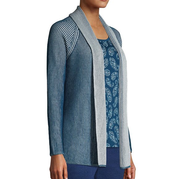 Land's End Women's Drifter Shaker Open Cardigan Sweater Blue Teal Sz M - Picture 1 of 9